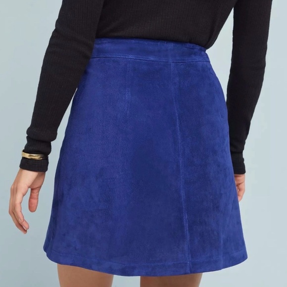 Anthropologie Suede Leather Mini Skirt Blue Size 2 - Picture 2 of 6